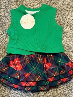 Sugar Girls' Green Tank & Plaid Ruffle Skirt Matching Set